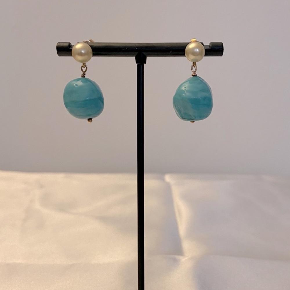 Pearl and Turquoise Earrings 14k Gold posts and backs.